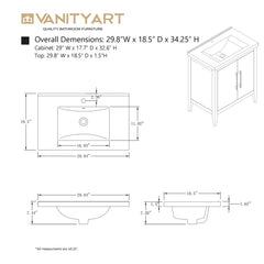 Vanity Art 30 Inch Single Sink Bathroom Vanity With Ceramic Top - CVI30
