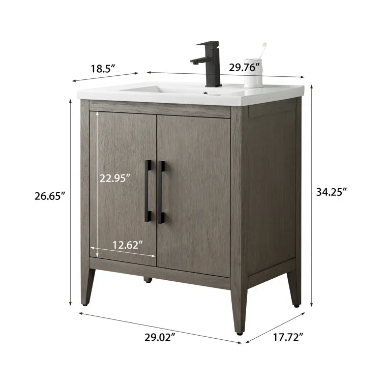 Vanity Art 30 Inch Single Sink Bathroom Vanity With Ceramic Top - CVI30