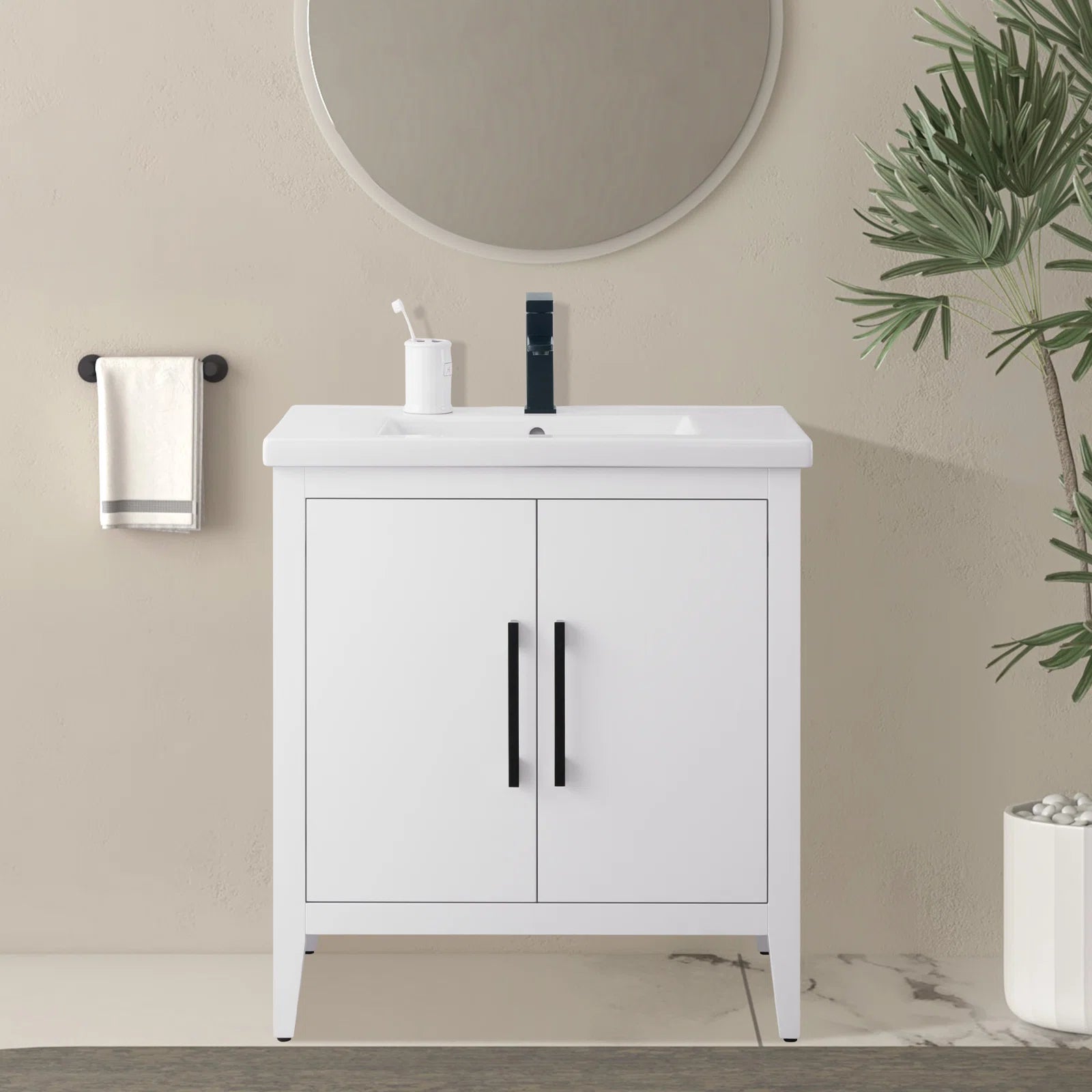Vanity Art 30 Inch Single Sink Bathroom Vanity With Ceramic Top - CVI30