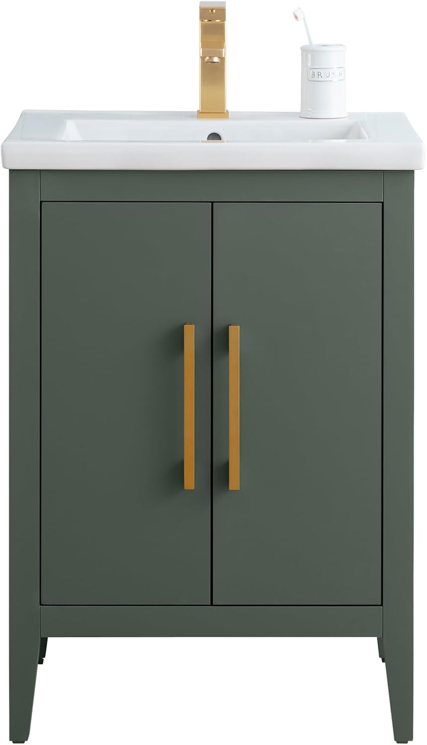 Vanity Art 24-Inch Bathroom Vanity: Single Sink, Ceramic Top, Soft-Closing Doors, Solid Wood Frame - CVI24