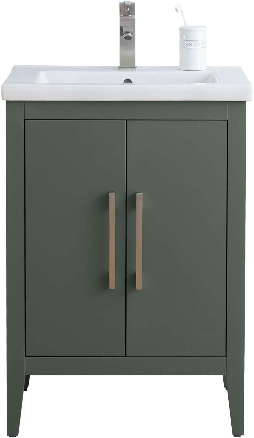 Vanity Art 24-Inch Bathroom Vanity: Single Sink, Ceramic Top, Soft-Closing Doors, Solid Wood Frame - CVI24