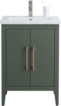 Vanity Art 24-Inch Bathroom Vanity: Single Sink, Ceramic Top, Soft-Closing Doors, Solid Wood Frame - CVI24