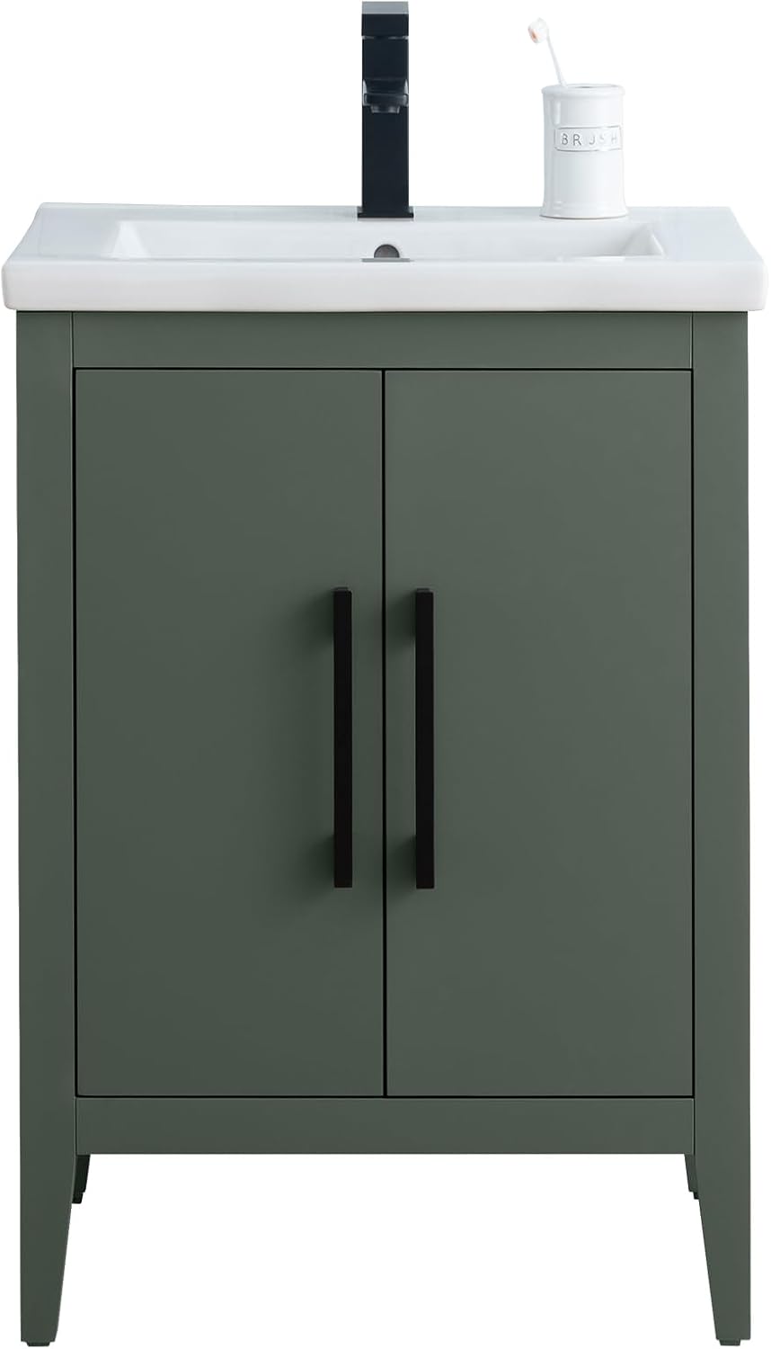 Vanity Art 24-Inch Bathroom Vanity: Single Sink, Ceramic Top, Soft-Closing Doors, Solid Wood Frame - CVI24