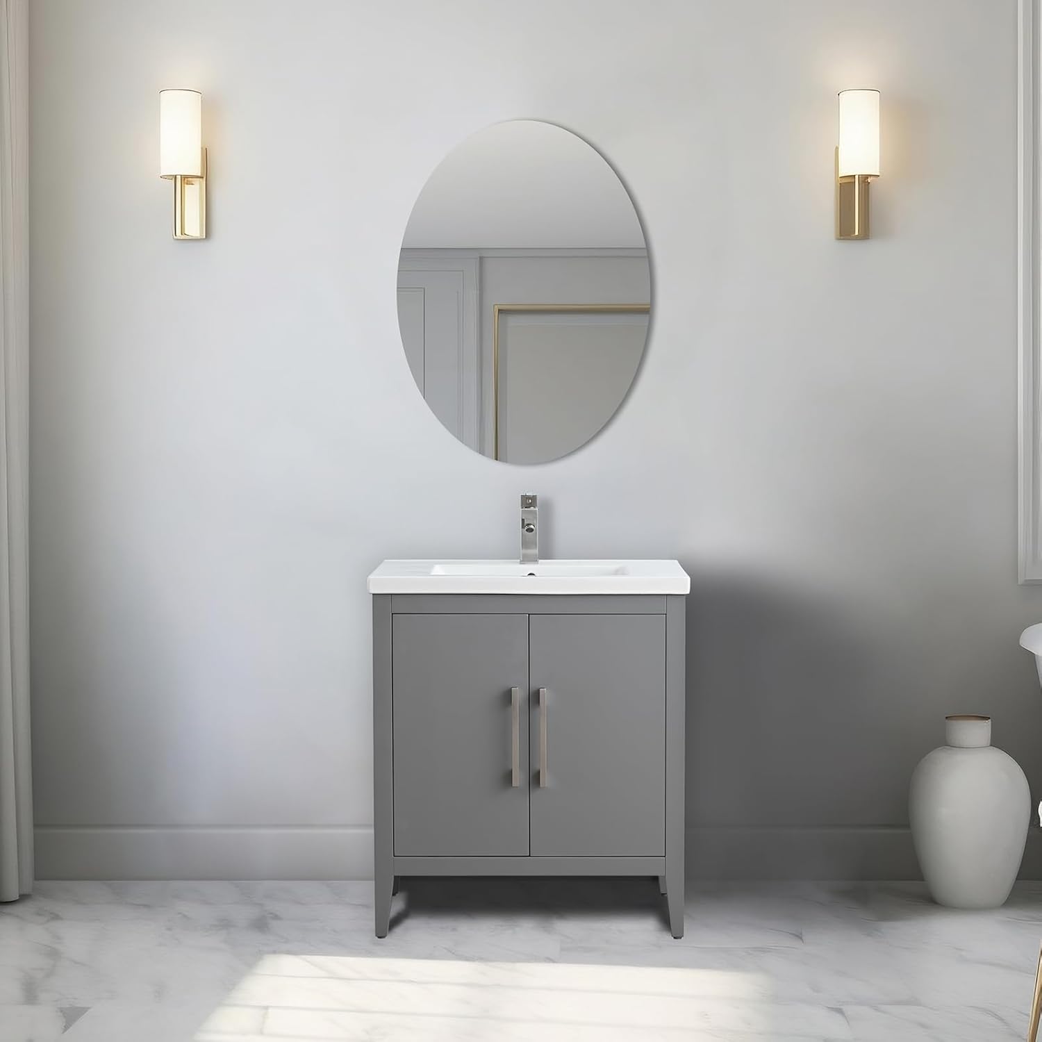 Vanity Art 24-Inch Bathroom Vanity: Single Sink, Ceramic Top, Soft-Closing Doors, Solid Wood Frame - CVI24
