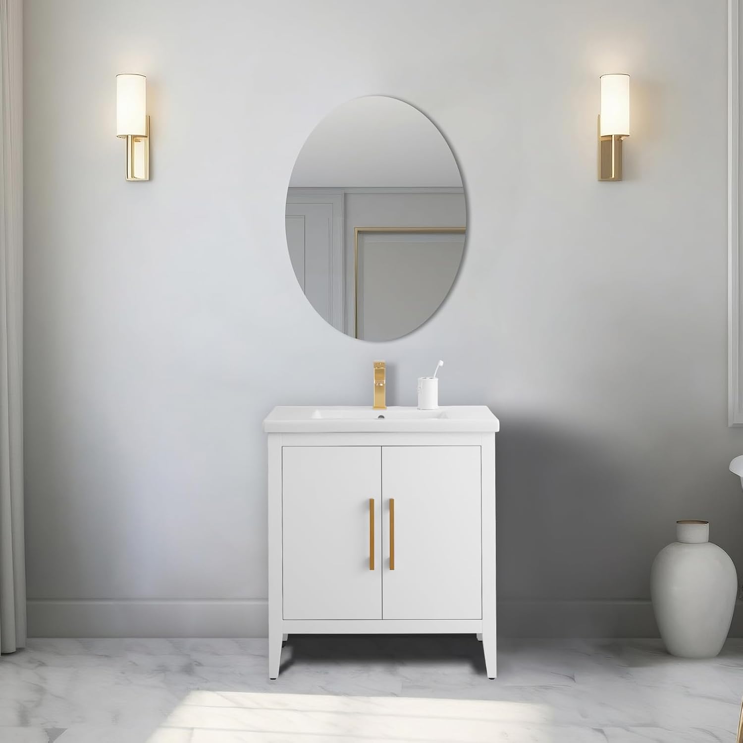 Vanity Art 24-Inch Bathroom Vanity: Single Sink, Ceramic Top, Soft-Closing Doors, Solid Wood Frame - CVI24