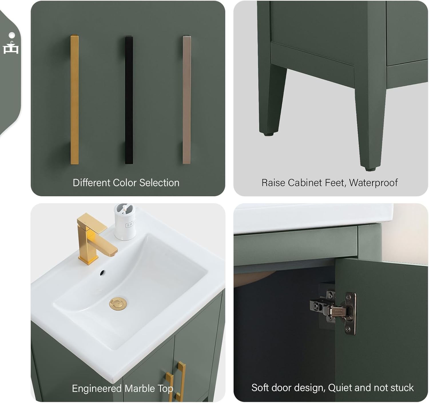 Vanity Art 24-Inch Bathroom Vanity: Single Sink, Ceramic Top, Soft-Closing Doors, Solid Wood Frame - CVI24