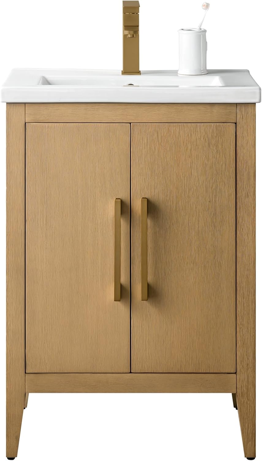 Vanity Art 24-Inch Bathroom Vanity: Single Sink, Ceramic Top, Soft-Closing Doors, Solid Wood Frame - CVI24