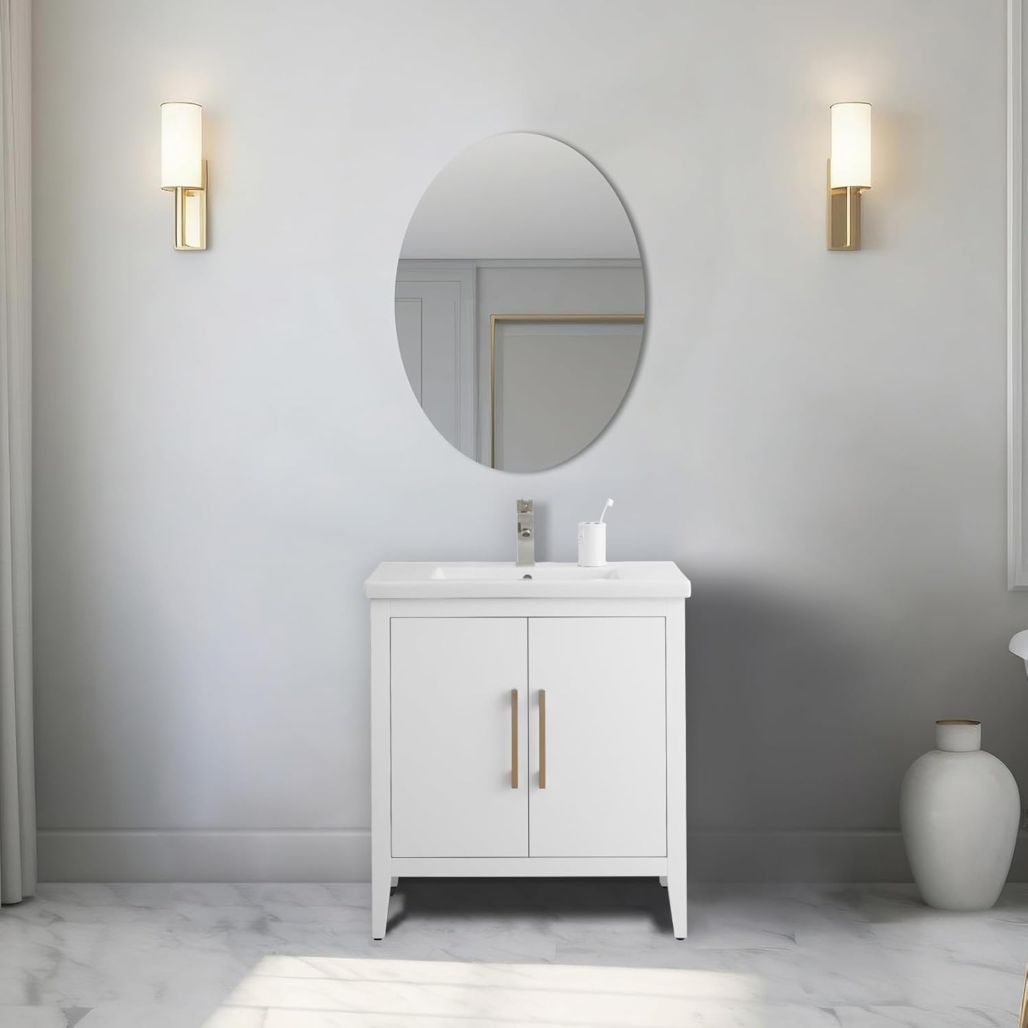 Vanity Art 24-Inch Bathroom Vanity: Single Sink, Ceramic Top, Soft-Closing Doors, Solid Wood Frame - CVI24