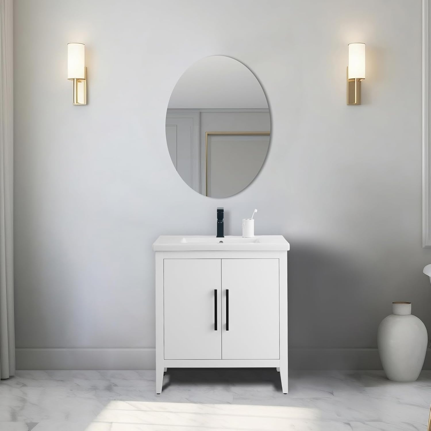 Vanity Art 24-Inch Bathroom Vanity: Single Sink, Ceramic Top, Soft-Closing Doors, Solid Wood Frame - CVI24
