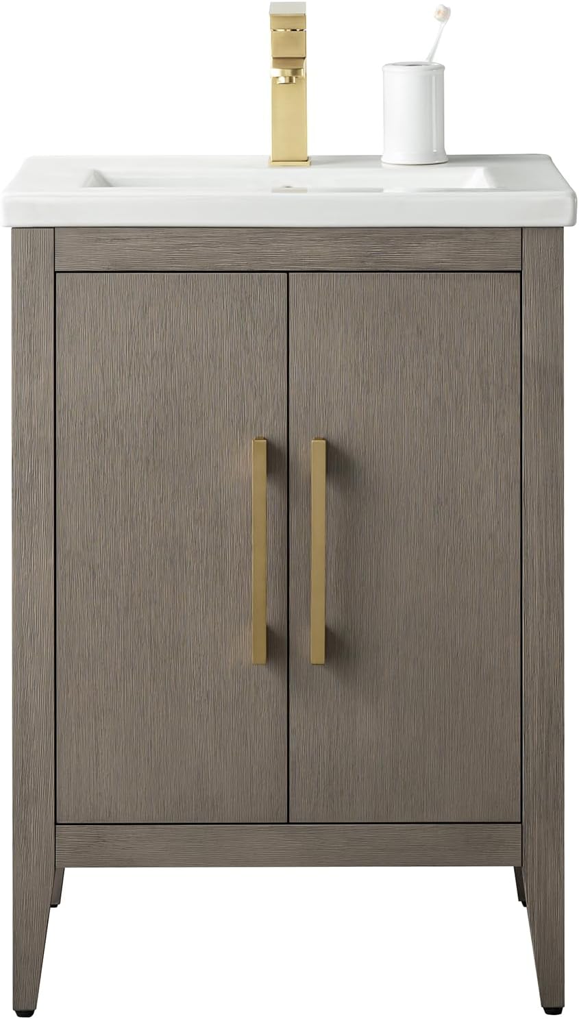 Vanity Art 24-Inch Bathroom Vanity: Single Sink, Ceramic Top, Soft-Closing Doors, Solid Wood Frame - CVI24