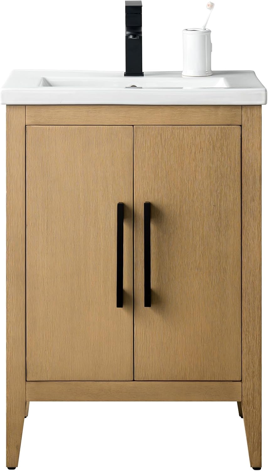 Vanity Art 24-Inch Bathroom Vanity: Single Sink, Ceramic Top, Soft-Closing Doors, Solid Wood Frame - CVI24