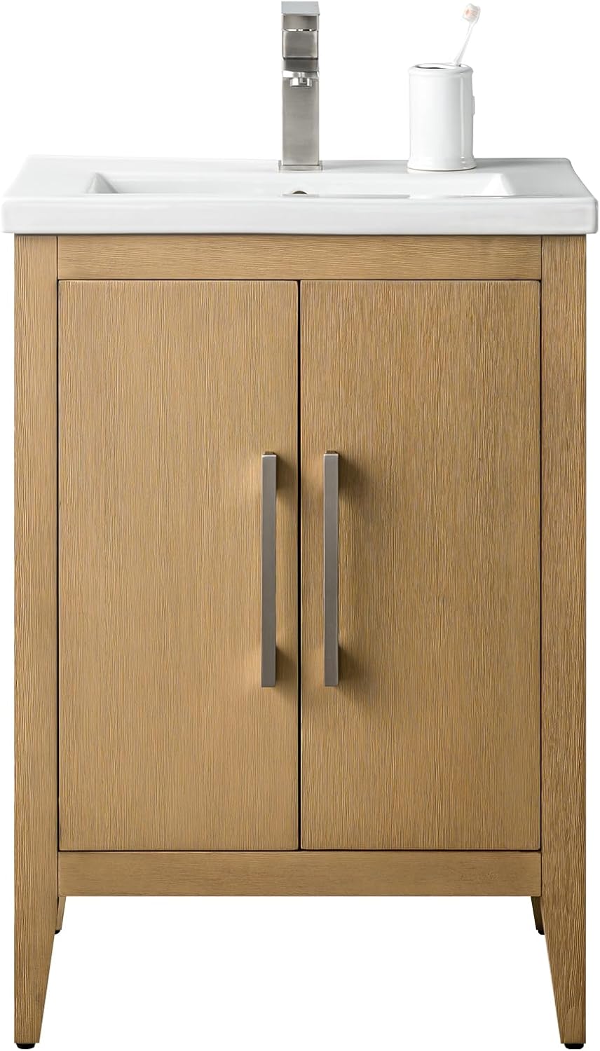 Vanity Art 24-Inch Bathroom Vanity: Single Sink, Ceramic Top, Soft-Closing Doors, Solid Wood Frame - CVI24