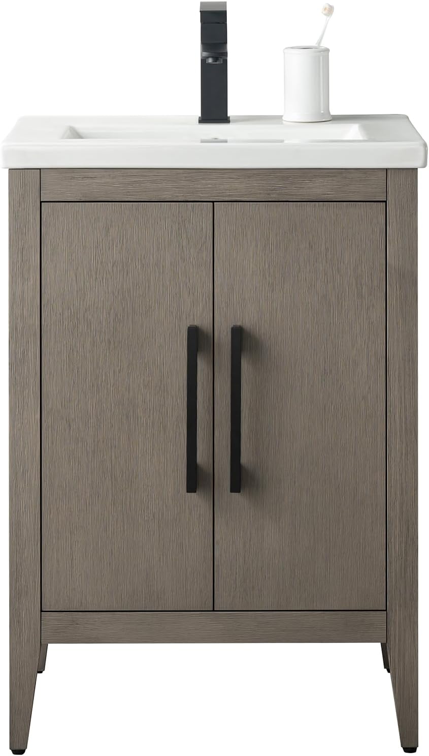 Vanity Art 24-Inch Bathroom Vanity: Single Sink, Ceramic Top, Soft-Closing Doors, Solid Wood Frame - CVI24