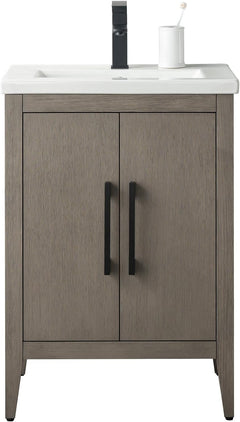 Vanity Art 24-Inch Bathroom Vanity: Single Sink, Ceramic Top, Soft-Closing Doors, Solid Wood Frame - CVI24