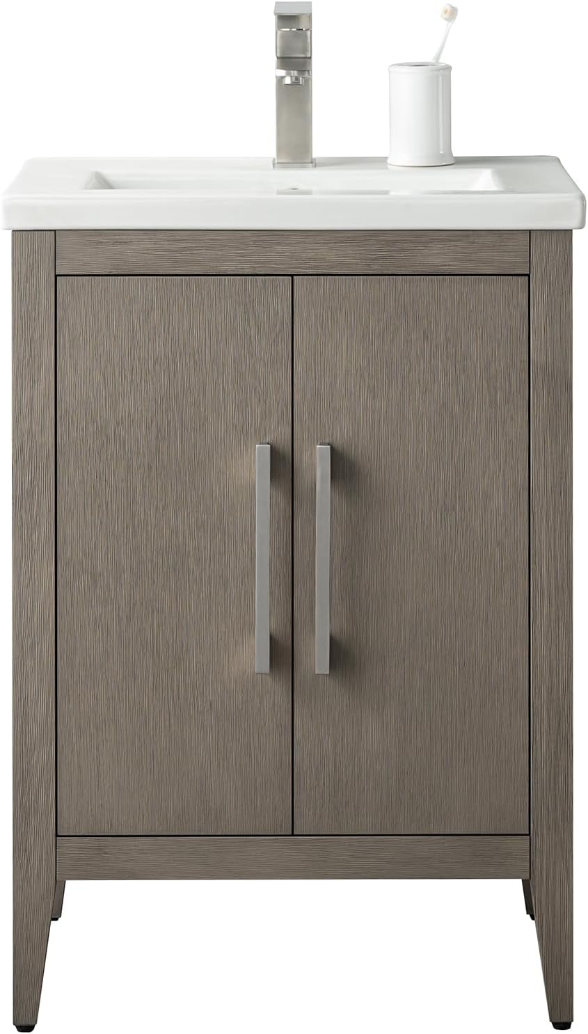 Vanity Art 24-Inch Bathroom Vanity: Single Sink, Ceramic Top, Soft-Closing Doors, Solid Wood Frame - CVI24