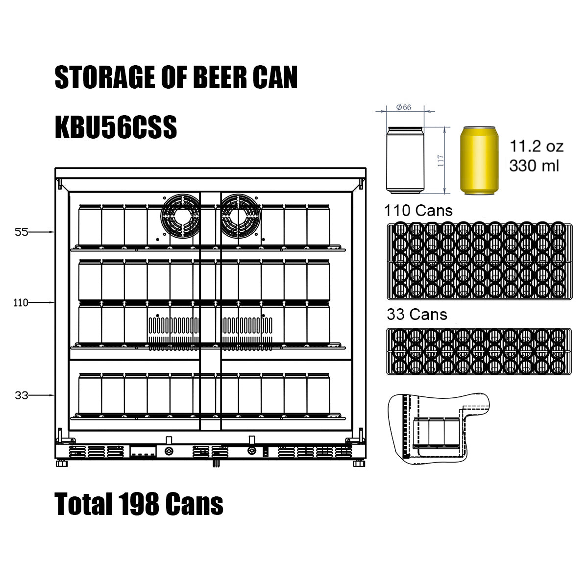 KingsBottle 36" Outdoor Beverage Refrigerator 2 Door For Home - KBU56ASD