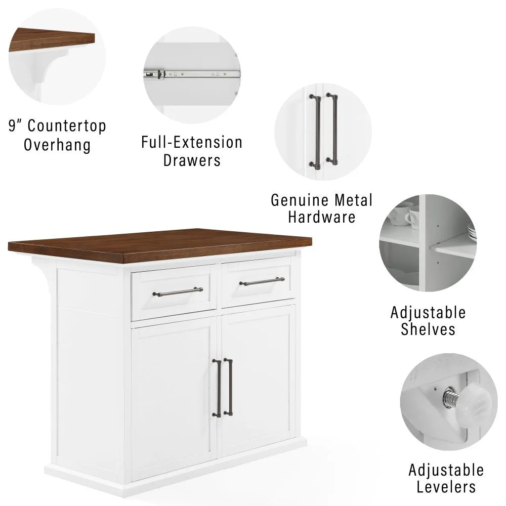 Crosley Bartlett Wood Top Kitchen Island W/uph Square Stools - KF30093WH-BK