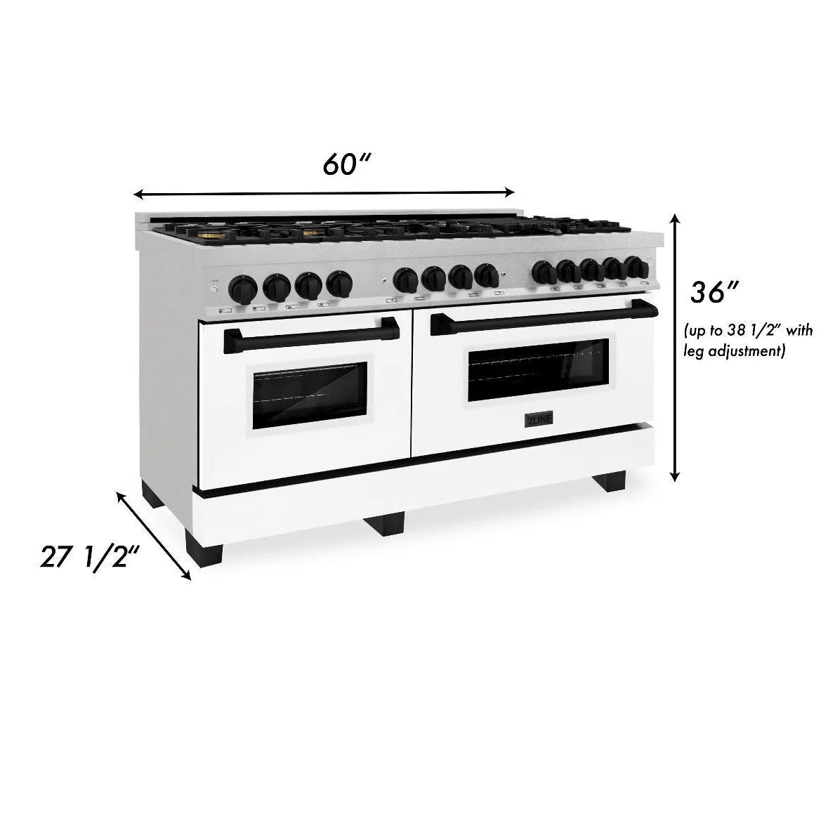 ZLINE Autograph Edition 60 in. 7.4 cu. ft. Legacy Dual Fuel Range with 9 Burner Gas Cooktop and 2 Electric Convection Ovens in DuraSnow® Stainless Steel with White Matte Doors - RASZ-WM-60