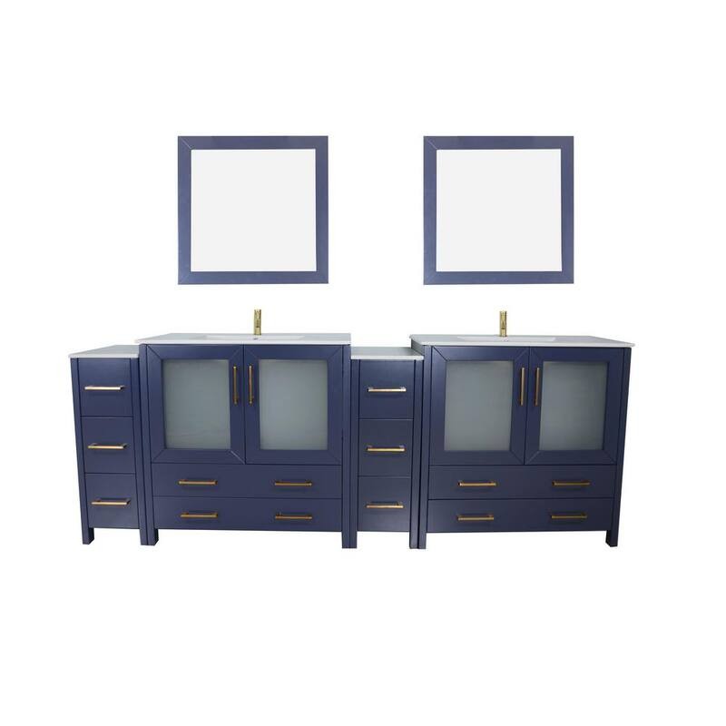 Vanity Art 96-Inch Double Sink Bathroom Vanity Set with Ceramic Top and Soft Closing Doors and Drawers - CVB36-96