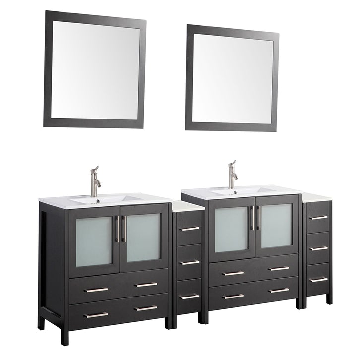 Vanity Art 96-Inch Double Sink Bathroom Vanity Set with Ceramic Top and Soft Closing Doors and Drawers - CVB36-96