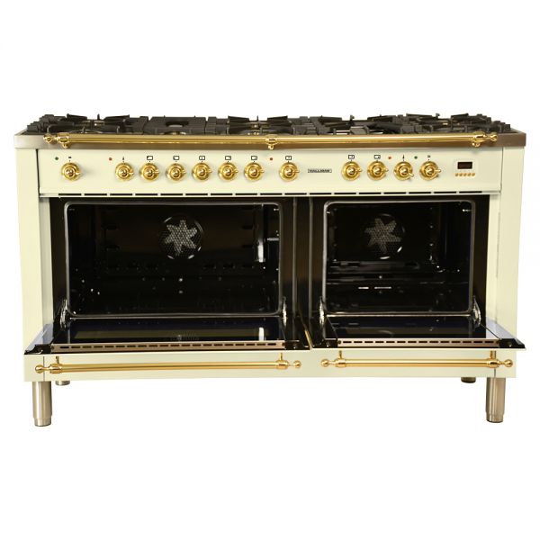 Hallman 60 in. Double Oven Duel Fuel Italian Range, LP Gas, Brass Trim - HDFR60BSLP