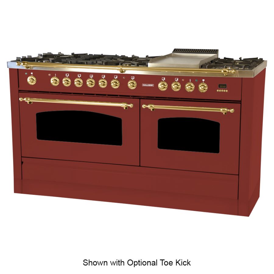 Hallman 60 in. Double Oven Duel Fuel Italian Range, LP Gas, Brass Trim - HDFR60BSLP