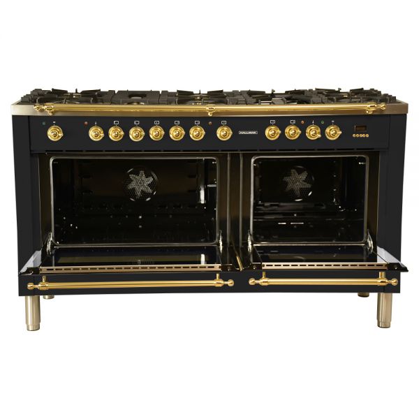 Hallman 60 in. Double Oven Duel Fuel Italian Range, LP Gas, Brass Trim - HDFR60BSLP