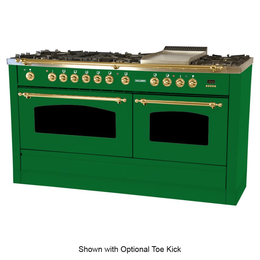 Hallman 60 in. Double Oven Duel Fuel Italian Range, LP Gas, Brass Trim - HDFR60BSLP