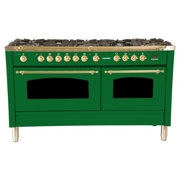 Hallman 60 in. Double Oven Duel Fuel Italian Range, LP Gas, Brass Trim - HDFR60BSLP