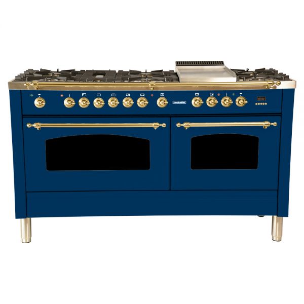 Hallman 60 in. Double Oven Duel Fuel Italian Range, LP Gas, Brass Trim - HDFR60BSLP