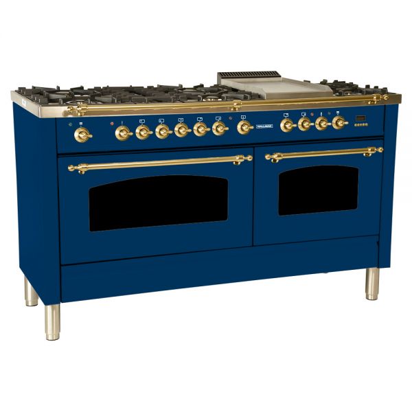 Hallman 60 in. Double Oven Duel Fuel Italian Range, LP Gas, Brass Trim - HDFR60BSLP