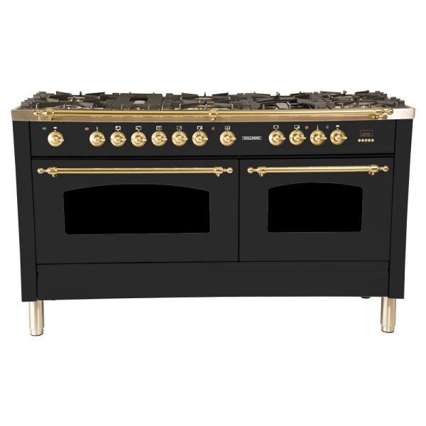 Hallman 60 in. Double Oven Duel Fuel Italian Range, LP Gas, Brass Trim - HDFR60BSLP