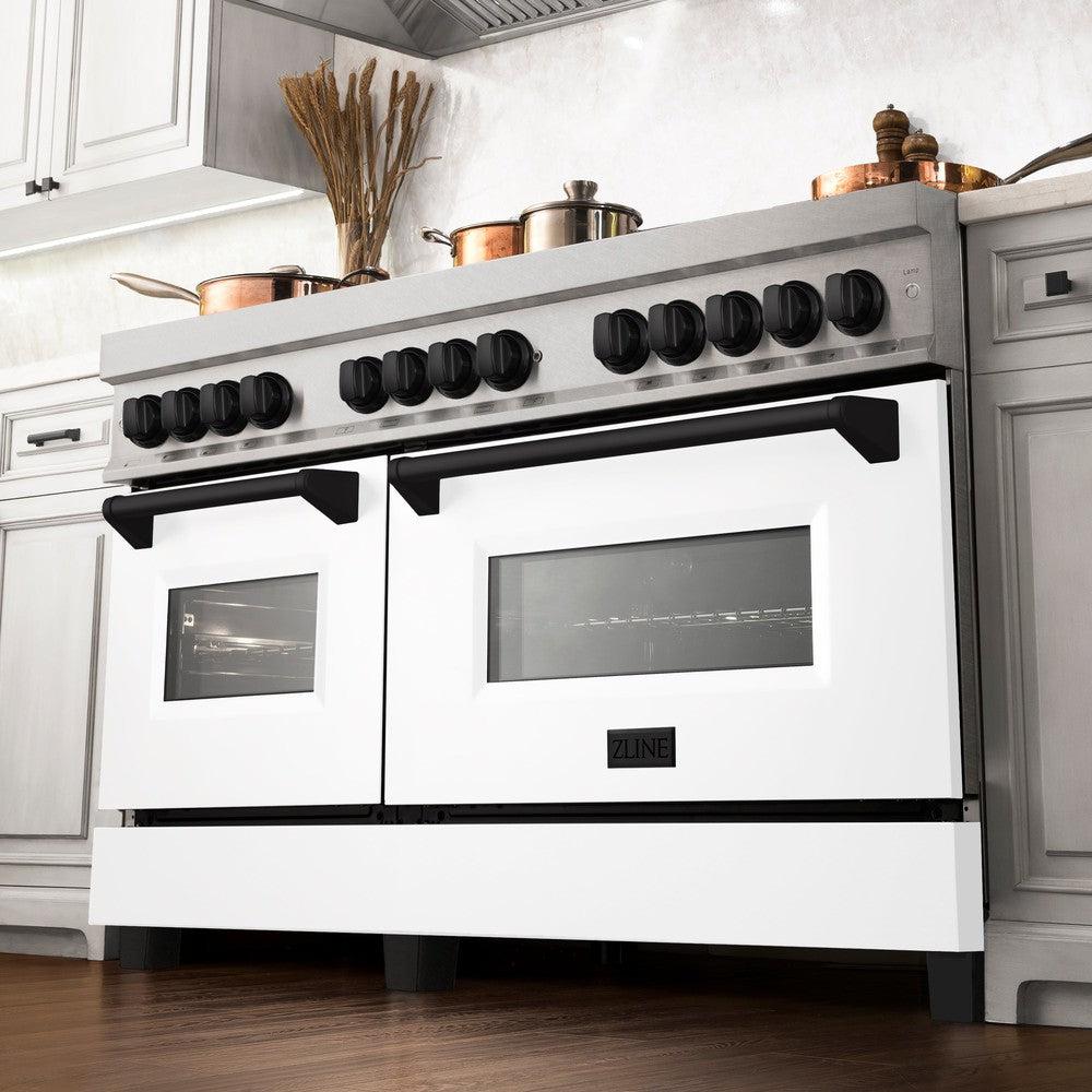 ZLINE Autograph Edition 60 in. 7.4 cu. ft. Legacy Dual Fuel Range with 9 Burner Gas Cooktop and 2 Electric Convection Ovens in DuraSnow® Stainless Steel with White Matte Doors - RASZ-WM-60