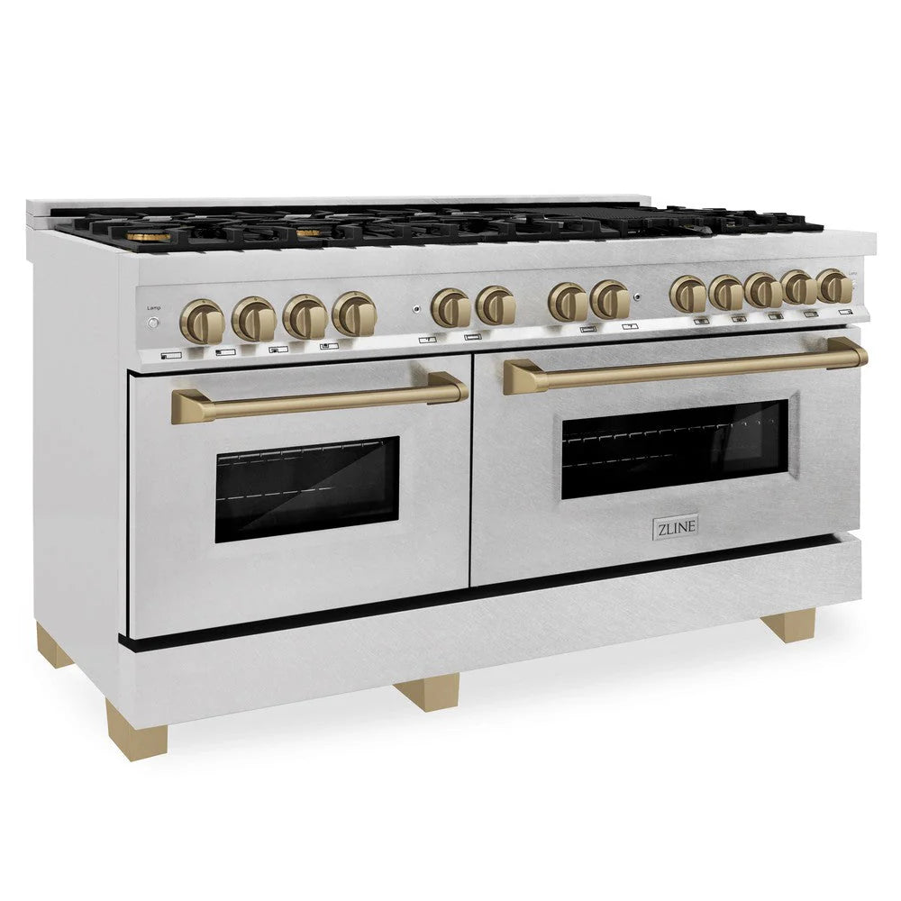 ZLINE Autograph Edition 60 in. 7.4 cu. ft. Legacy Dual Fuel Range with 9 Burner Gas Cooktop and 2 Electric Convection Ovens in DuraSnow® Stainless Steel - RASZ-SN-60