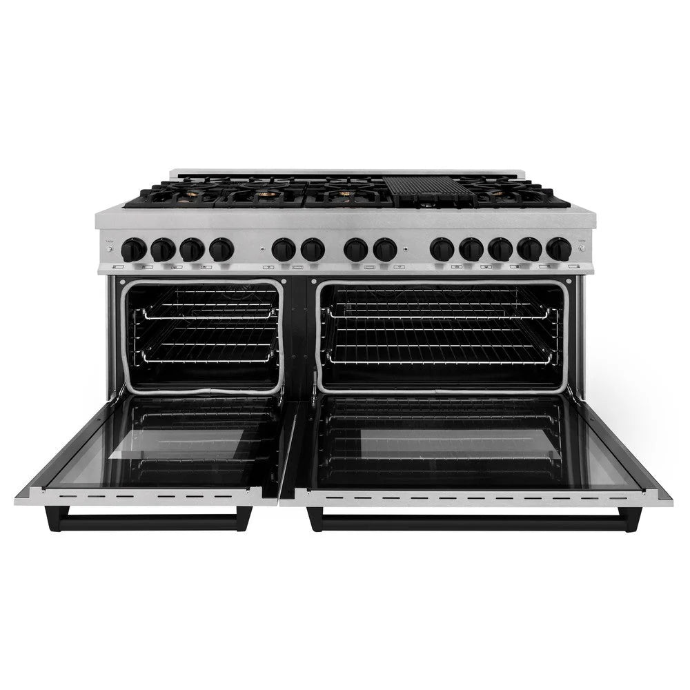 ZLINE Autograph Edition 60 in. 7.4 cu. ft. Legacy Dual Fuel Range with 9 Burner Gas Cooktop and 2 Electric Convection Ovens in DuraSnow® Stainless Steel - RASZ-SN-60