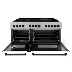 ZLINE Autograph Edition 60 in. 7.4 cu. ft. Legacy Dual Fuel Range with 9 Burner Gas Cooktop and 2 Electric Convection Ovens in DuraSnow® Stainless Steel with White Matte Doors - RASZ-WM-60