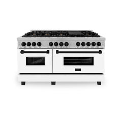 ZLINE Autograph Edition 60 in. 7.4 cu. ft. Legacy Dual Fuel Range with 9 Burner Gas Cooktop and 2 Electric Convection Ovens in DuraSnow® Stainless Steel with White Matte Doors - RASZ-WM-60