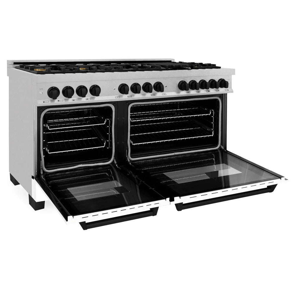 ZLINE Autograph Edition 60 in. 7.4 cu. ft. Legacy Dual Fuel Range with 9 Burner Gas Cooktop and 2 Electric Convection Ovens in DuraSnow® Stainless Steel with White Matte Doors - RASZ-WM-60