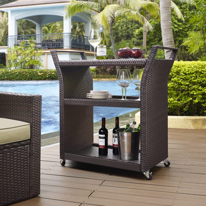 Crosley Palm Harbor Outdoor Wicker Bar Cart Brown - CO7213-BR