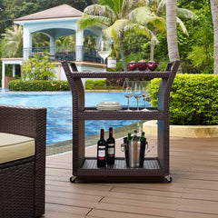 Crosley Palm Harbor Outdoor Wicker Bar Cart Brown - CO7213-BR