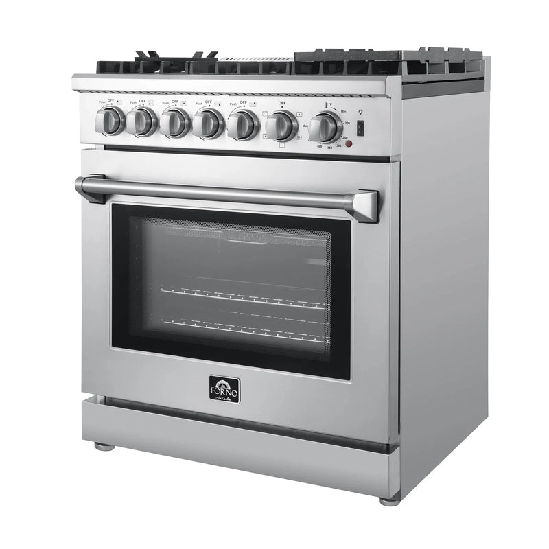 Forno Lazio 30-Inch Freestanding Dual Fuel Range, 4 Burners, True Convection Oven - FFSGS6196-30