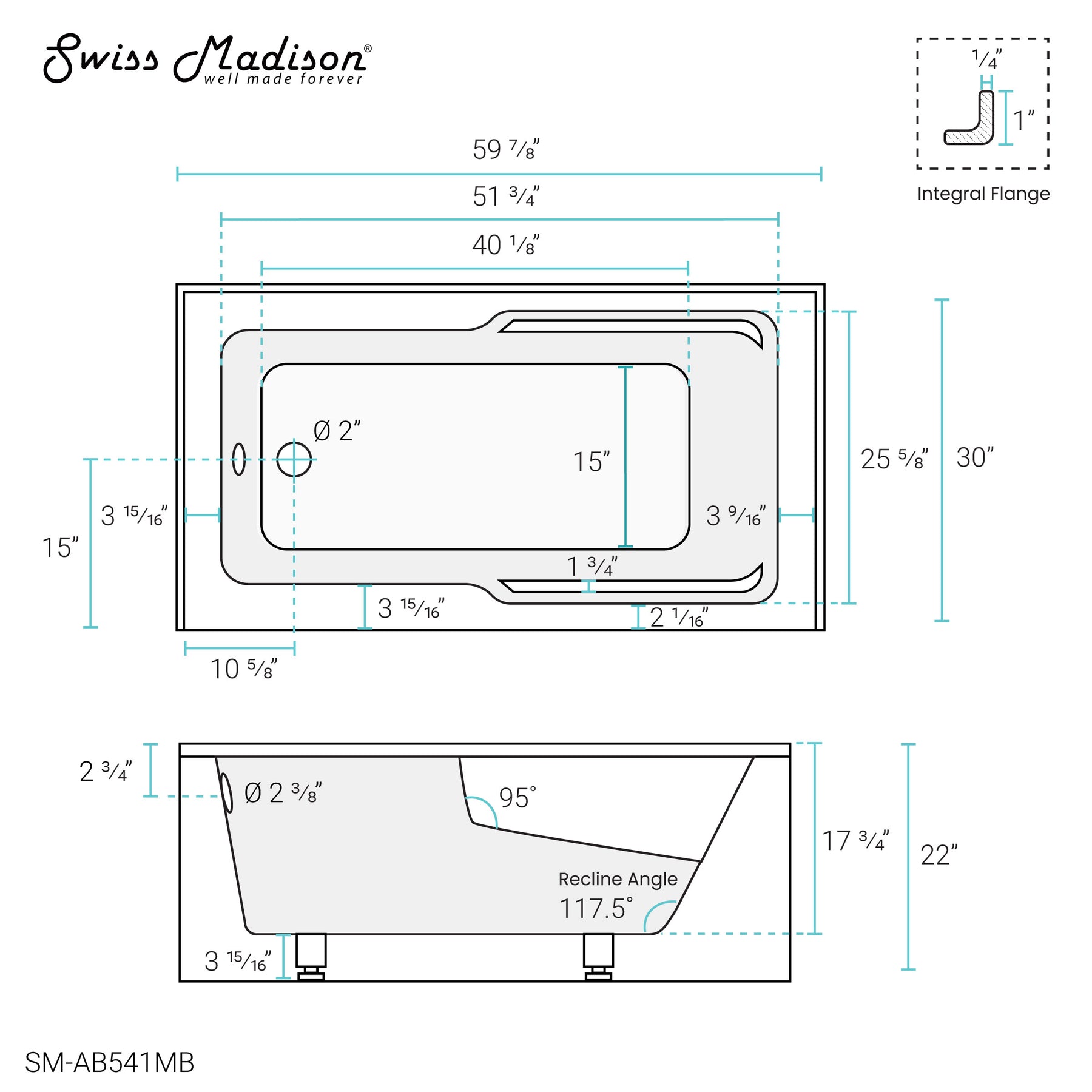 Swiss Madison Voltaire 60" X 30" Left-Hand Drain Alcove Bathtub with Apron - SM-AB541