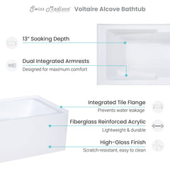 Swiss Madison Voltaire 60" X 30" Left-Hand Drain Alcove Bathtub with Apron - SM-AB541