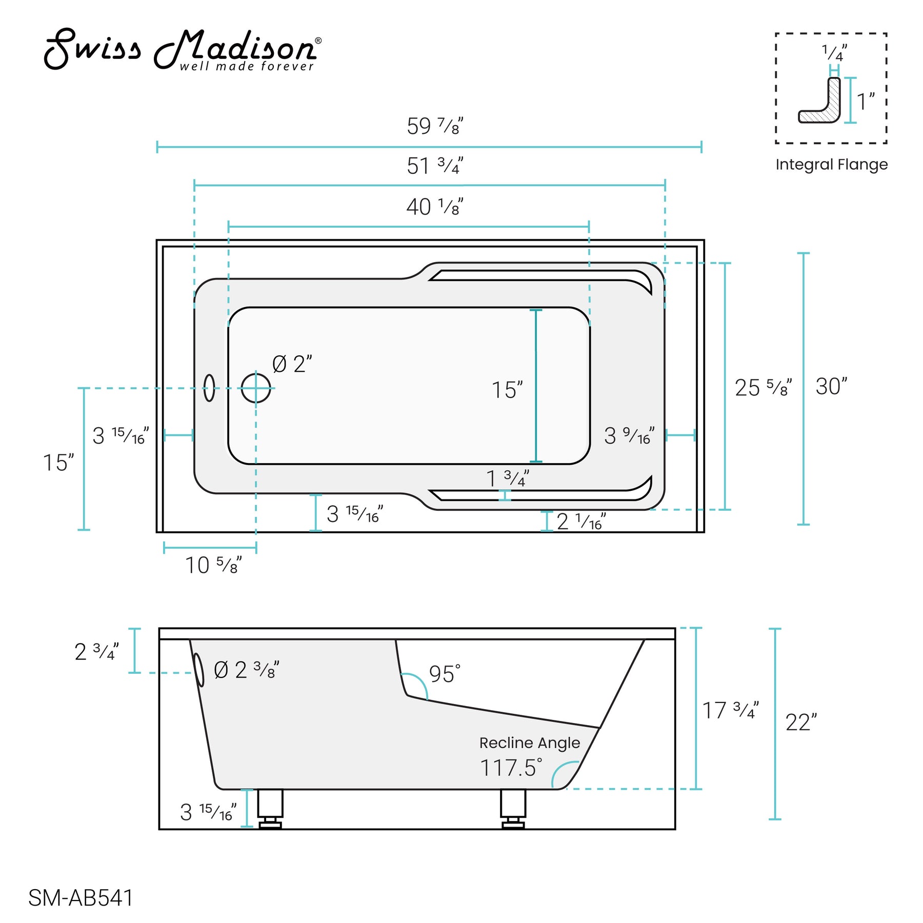 Swiss Madison Voltaire 60" X 30" Left-Hand Drain Alcove Bathtub with Apron - SM-AB541