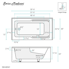 Swiss Madison Voltaire 60" X 30" Left-Hand Drain Alcove Bathtub with Apron - SM-AB541