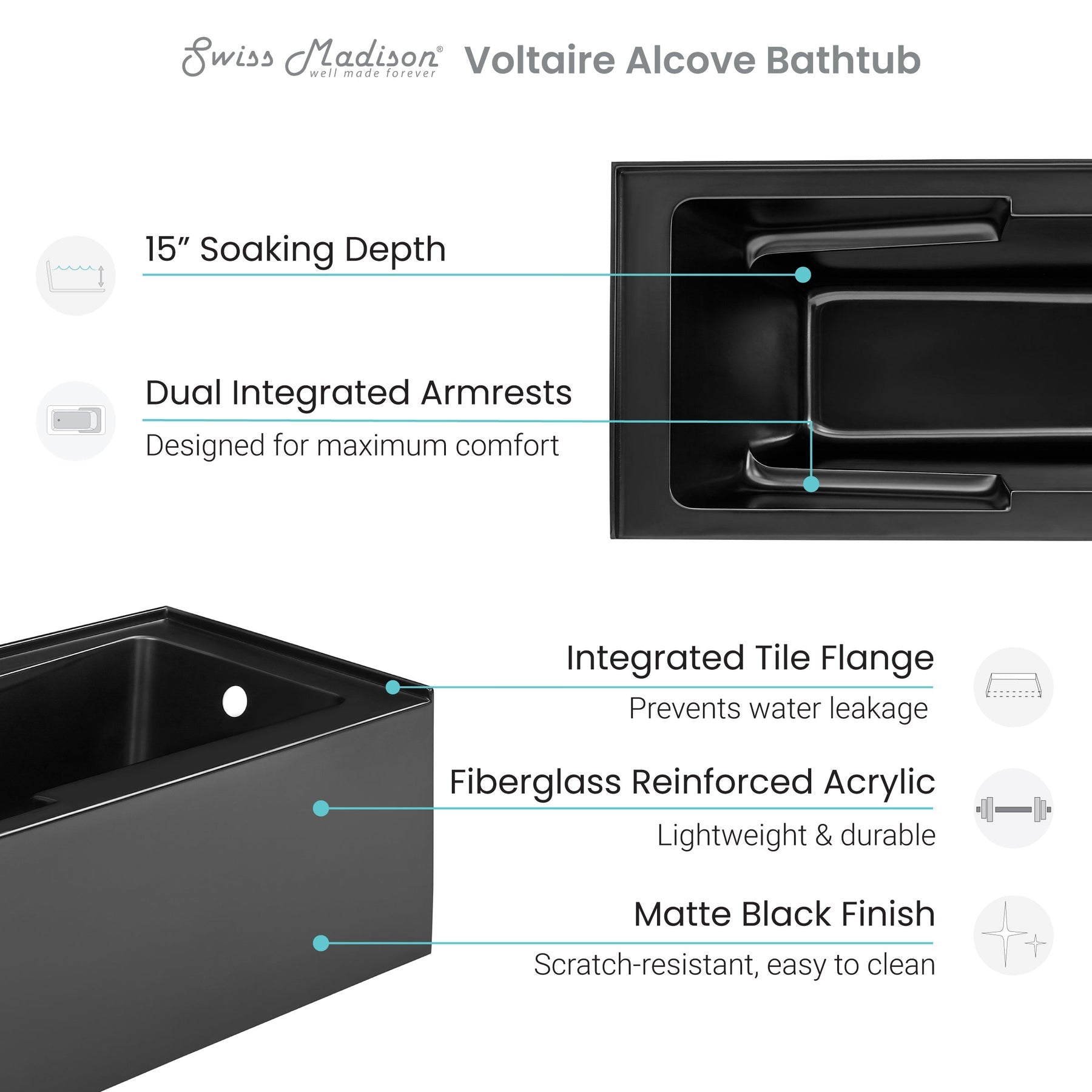 Swiss Madison Voltaire 60" X 32" Right-Hand Drain Alcove Bathtub with Apron - SM-AB542