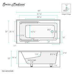 Swiss Madison Voltaire 60" X 32" Right-Hand Drain Alcove Bathtub with Apron - SM-AB542