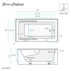 Swiss Madison Voltaire 60" X 32" Right-Hand Drain Alcove Bathtub with Apron - SM-AB542