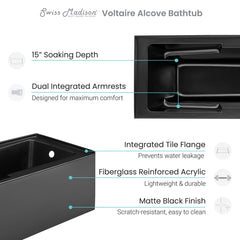 Swiss Madison Voltaire 60" X 32" Left-Hand Drain Alcove Bathtub with Apron - SM-AB543