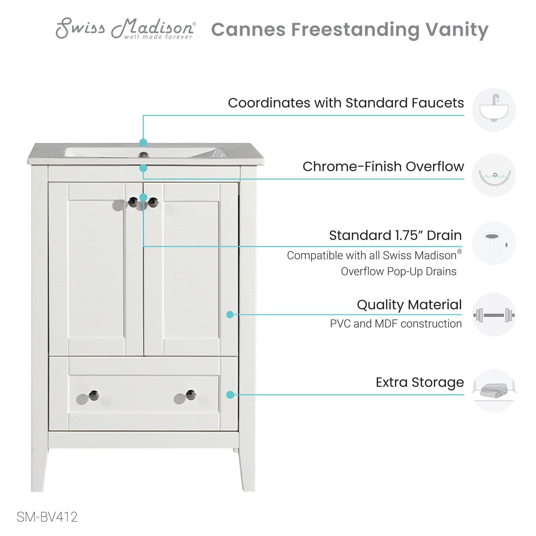 Swiss Madison Cannes 24" Bathroom Vanity in White - SM-BV412